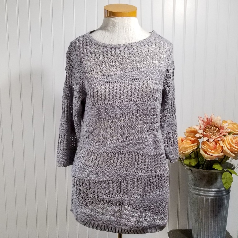 | dana buchman | gray open knit sweater